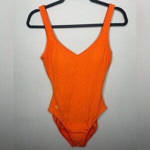Vintage Lauren Ralph Lauren Textured Orange Low Back One Piece Swimsuit Bodysuit